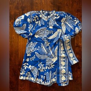 FARM Rio Blue and Cream Floral Print Jumpsuit